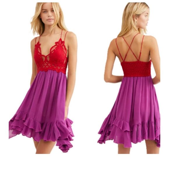 Free People Dresses & Skirts - FREE PEOPLE INTIMATELY ADELLA EMBROIDERED LACE MINI SLIP DRESS FUCHSIA size XS